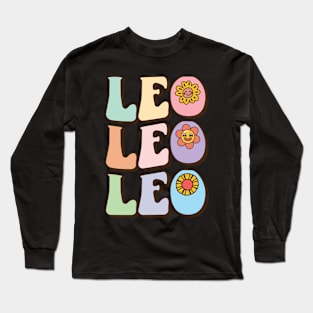 Retro Leo Zodiac Sign astrology July August Birthday Leo Long Sleeve T-Shirt